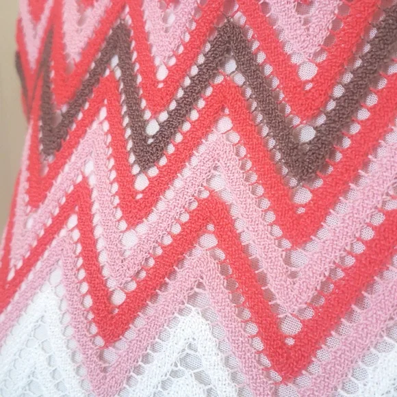 VINTAGE Sleeveless Crochet Dress White Coral Red Salmon Pink Brown - Picture 10 of 14